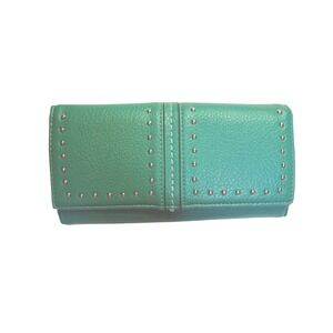 Montana West Green Leather Studded Trifold Wallet Clutch